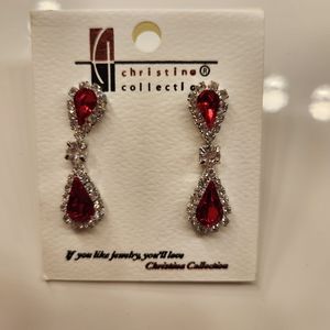 Silver red earrings